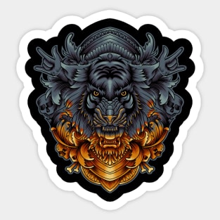 angry tiger face with ornament background Sticker